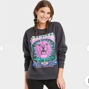 Carlos Santana Graphic Crewneck Sweatshirt Woodstock 1969 Logo Gray/Purple Large